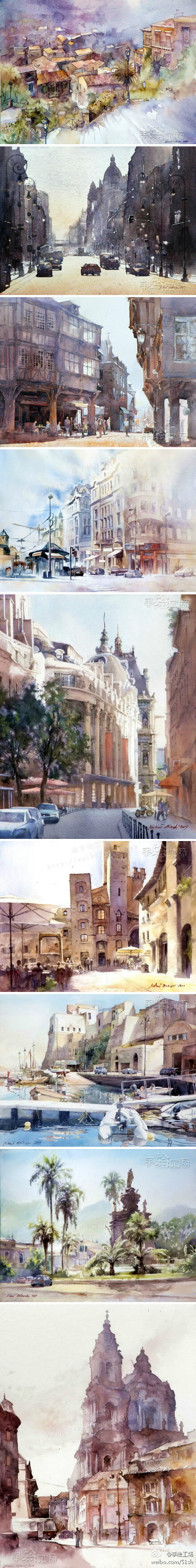 波兰建筑师michal orlowski的水彩画