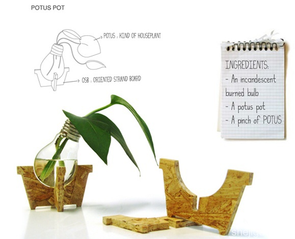 物品组合在一起后就是一款环保而又独特的创意家居饰品——灯泡外形