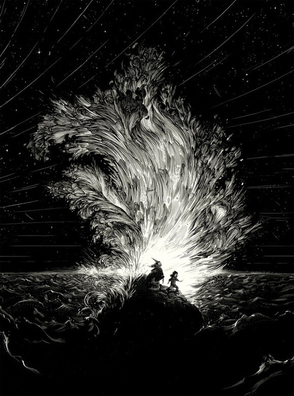 nicolas delort的墨白线条画.