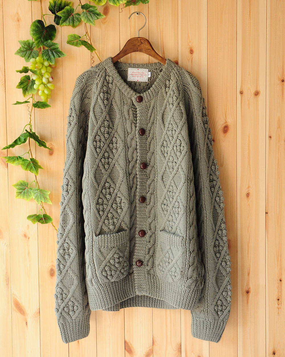 原单vintage 份量厚款 棒针手编100%羊毛开衫复古毛衣