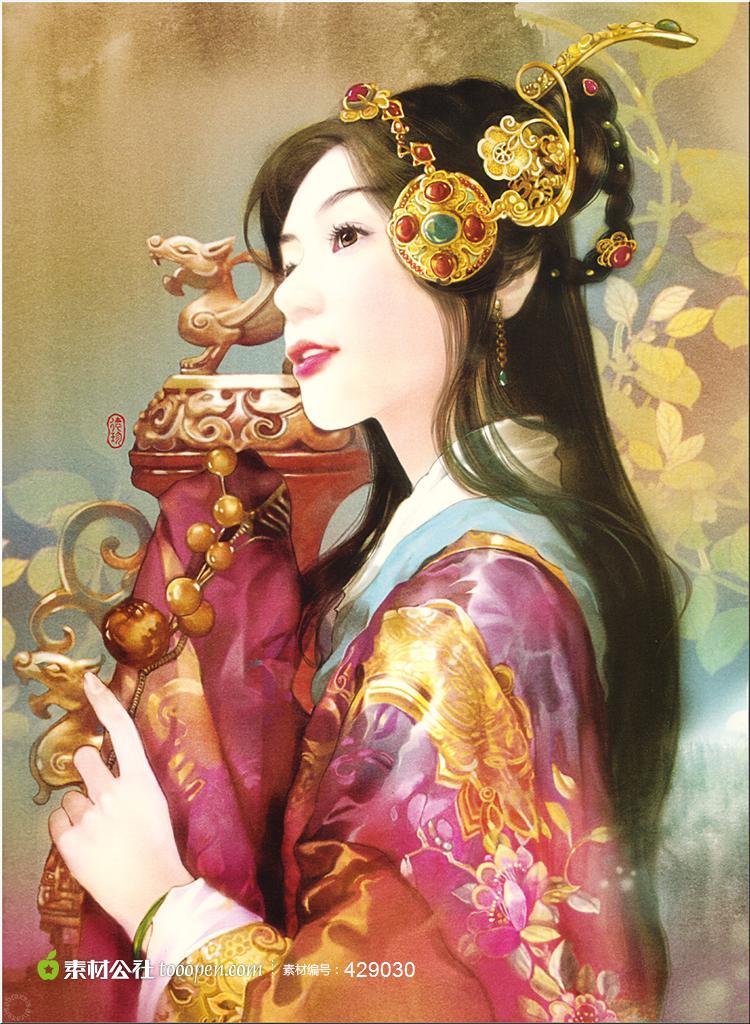 手绘古典美女背景图片,古代美人桌面壁纸举杯高清图片