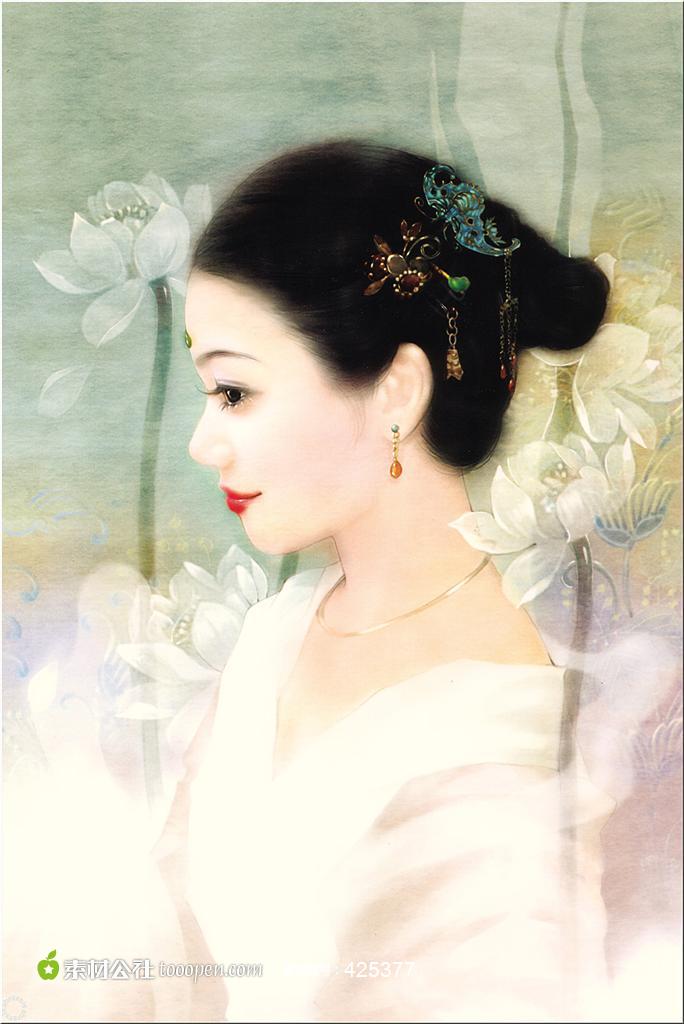 手绘古典白衣美女图片素材,古代美人桌面壁纸