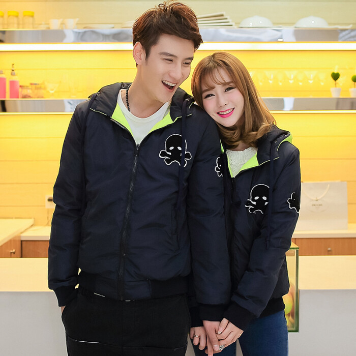 秋冬羽绒服新款韩版情侣装大嘴猴两面穿羽绒服潮男外套女羽绒服