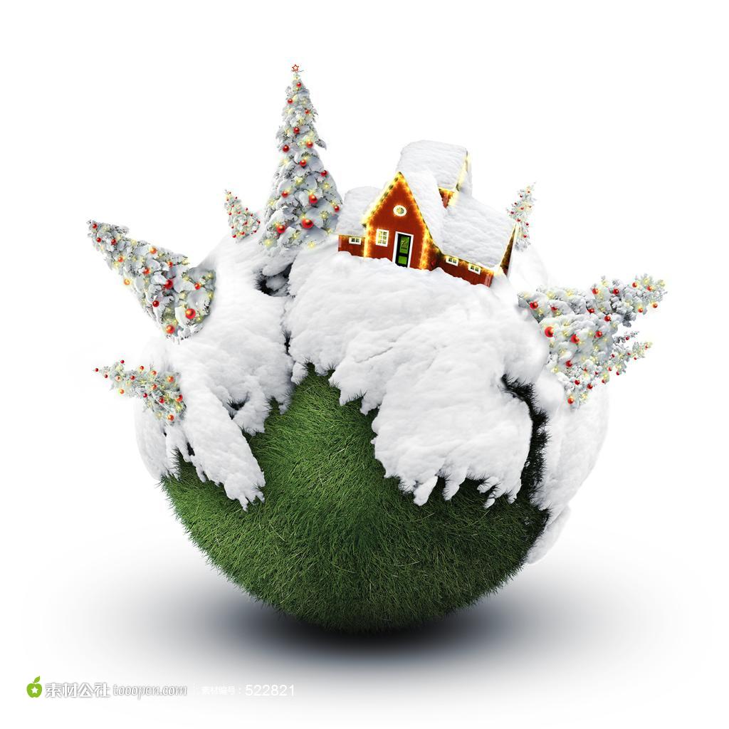 圣诞树房子绿色创意地球高清图片素材桌面壁纸