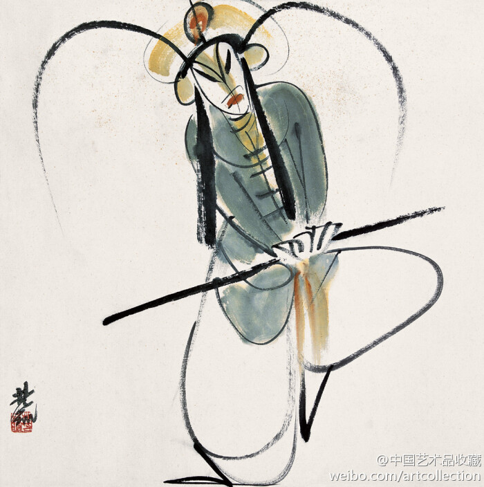 【 林风眠 《戏曲人物》 】纸本设色,32.5×33cm.