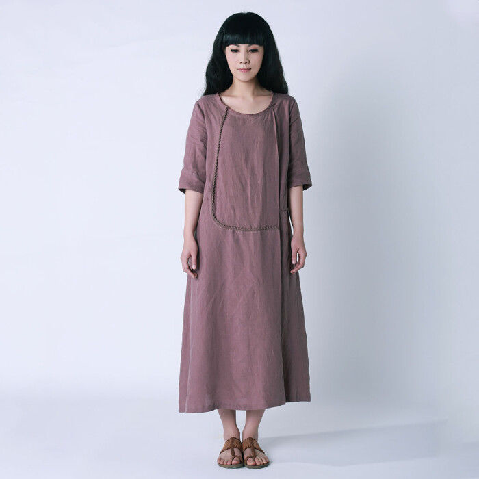 毛边手工编织亚麻无有文艺搏袍子解夏连衣裙 最天然的面料让我们聆听