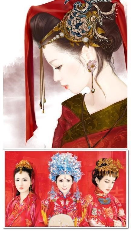 凤冠霞帔:指旧时富家女子出嫁时的装束,以示荣耀;也指古代贵族女子和