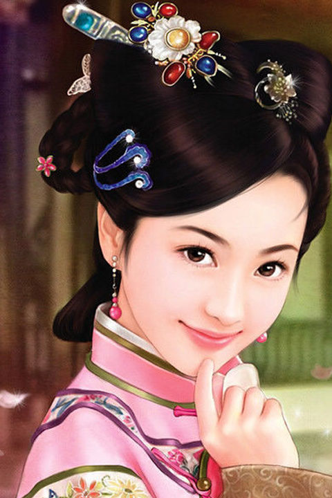 手绘古装卡通美女手机壁纸下载480*720