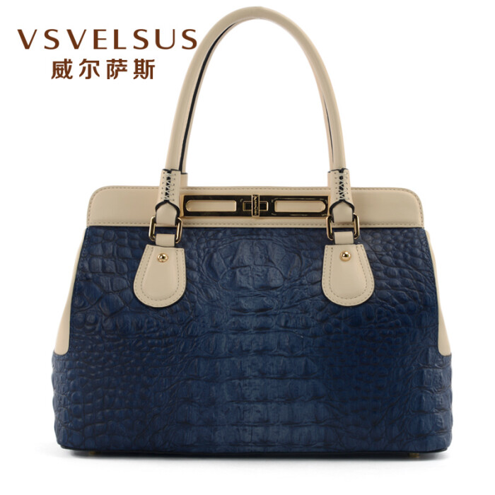 【vsvelsus旗舰店】威尔萨斯欧美品牌定型包鳄鱼纹真皮女包头层牛皮