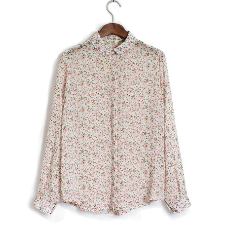 小清新碎花雪纺长袖衬衫