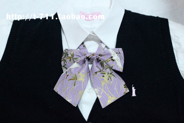 【甜夏】手工手作jk制服水手服斜角领结-和风紫底烫金竹叶白鹤纹图片