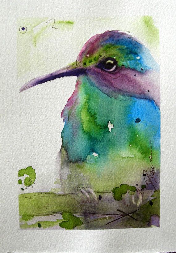 watercolor painting,figure painting hummingbird original watercolor painting bird art