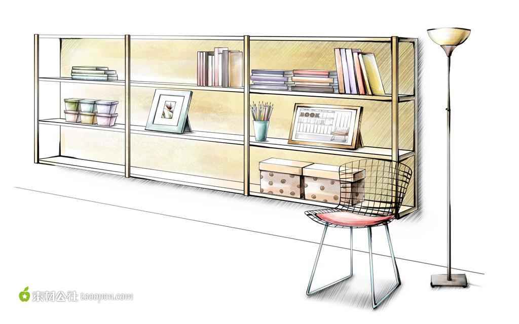 手绘的室内书柜图下载,现在加入素材公社即可参与传素材送现金活动