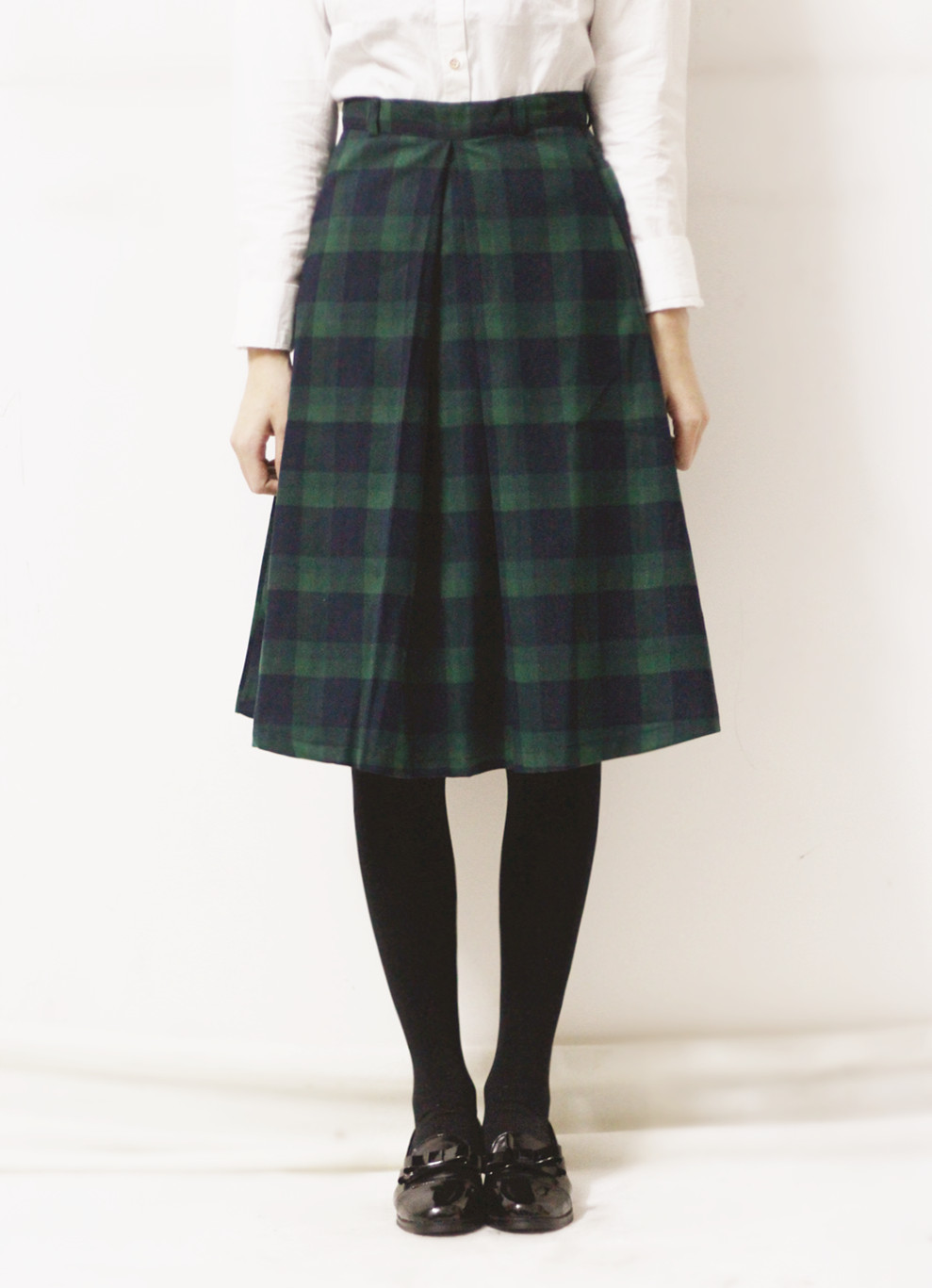 2014新款韩国原单复古文艺学院风高腰苏格兰格子半身裙中长裙 女
