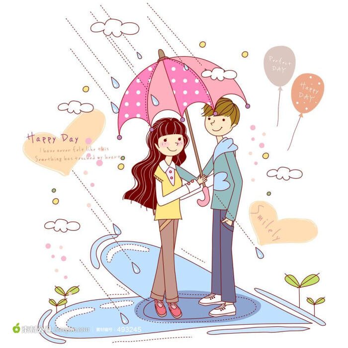 撑伞在雨中约会的情侣