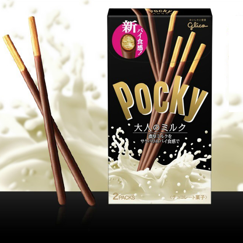 日本零食固力果pocky浓厚牛奶夹心巧克力饼干棒年月