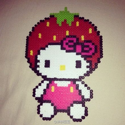 hellokitty变异造型 更多kitty拼拼豆豆造型及图纸请查看上下微博 #拼