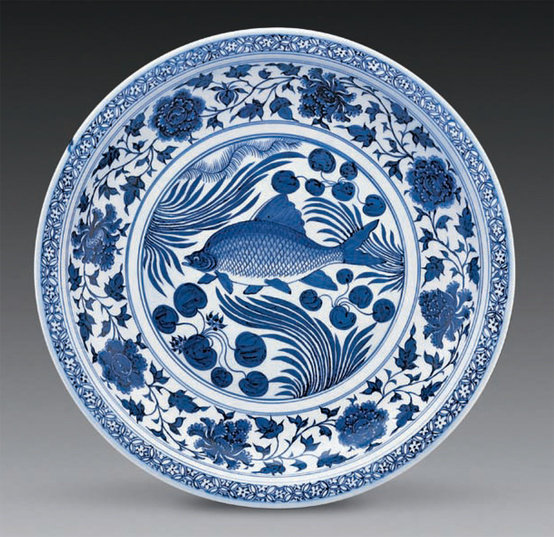 元 青花鱼藻纹大盘