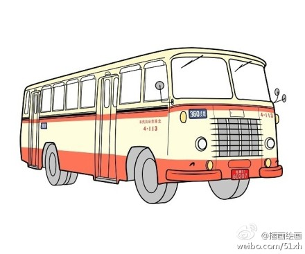手绘北京公交老车 