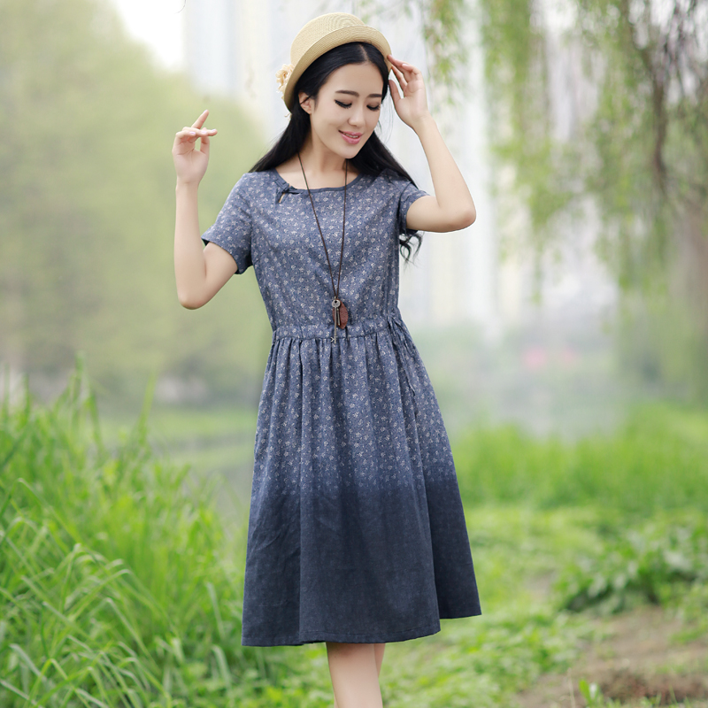 红念 文艺碎花纯棉连衣裙夏装a字裙中长裙子夏季女装