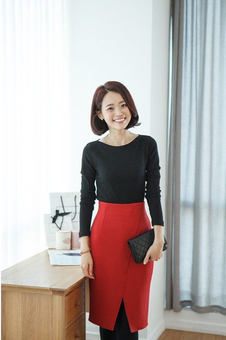 2014新款底边开叉时尚一步裙