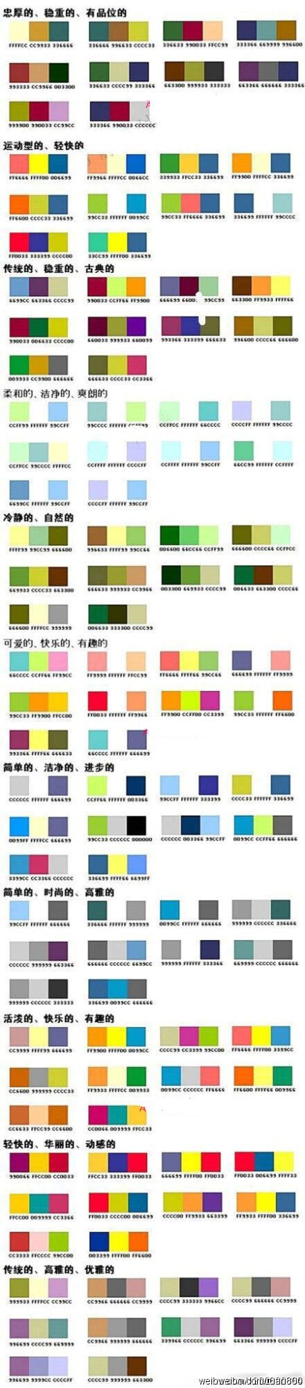 【颜色搭配大全】 配色也是一门学问,好的配色让人看起来很舒服,很