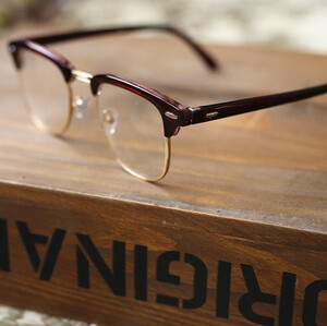复古半框眼镜眼镜框眼镜架近视女男 潮黑咖啡vintage文艺