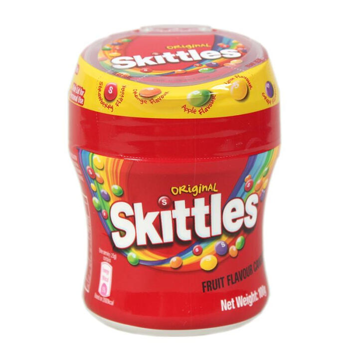 香港原装进口 英文版箭牌 skittles彩虹糖原味果汁水果糖100g罐装