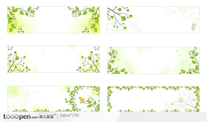 卡通枝叶图案小鸟花环矢量素材图片