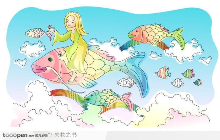 儿童线条插画系列之会飞的鱼