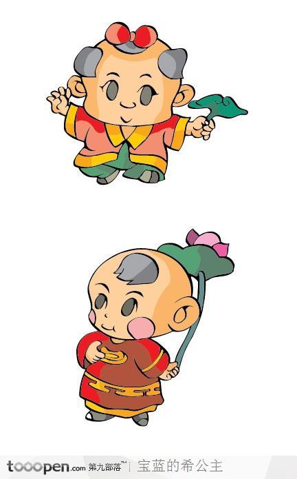 中国风卡通人物-手拿荷叶的童子