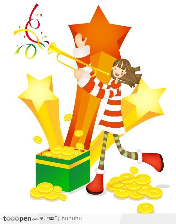 吹着长号的女孩