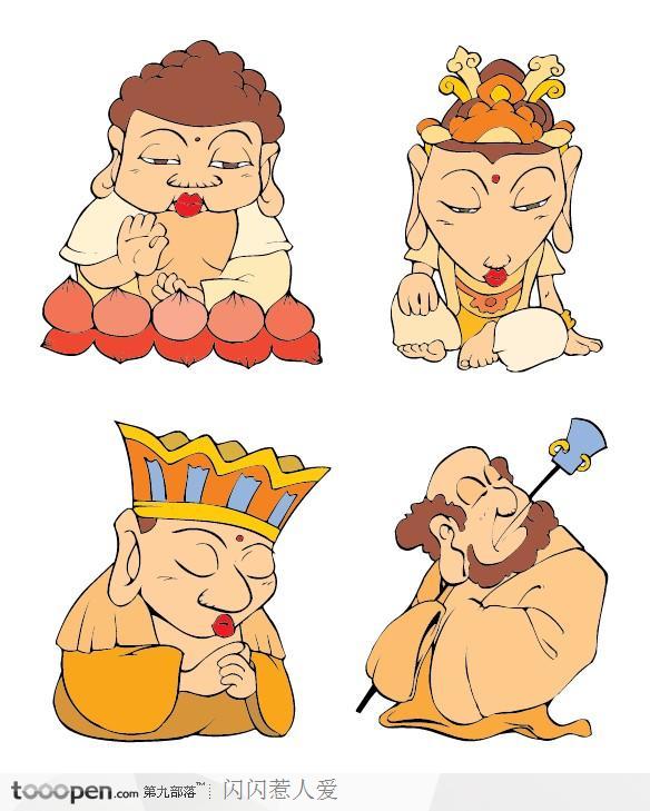 中国风卡通人物-q版佛祖和沙僧