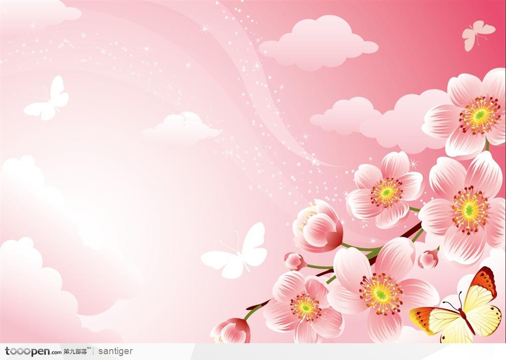 粉色天空桃花蝴蝶