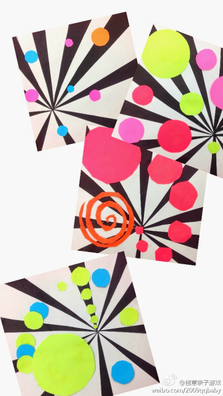 圆点的艺术~一张底板画成中心发光的样子,剩下的就是用大小不同的圆点