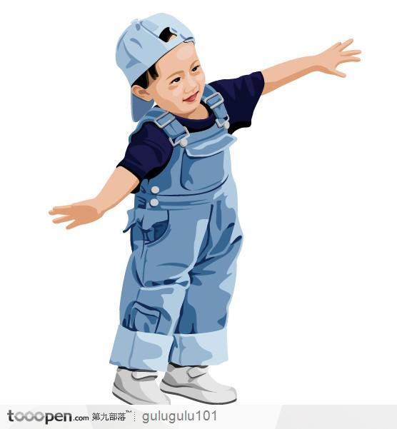 开心玩耍的小男孩插画人物