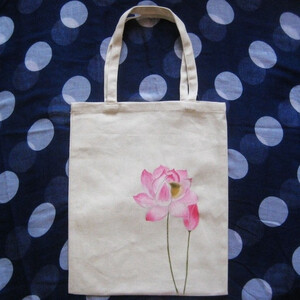 手绘麻布环保袋,荷花.的图片