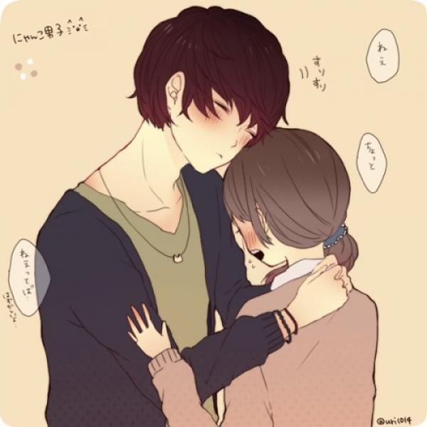 我在你的视线里 浪漫小情侣动漫插画图片