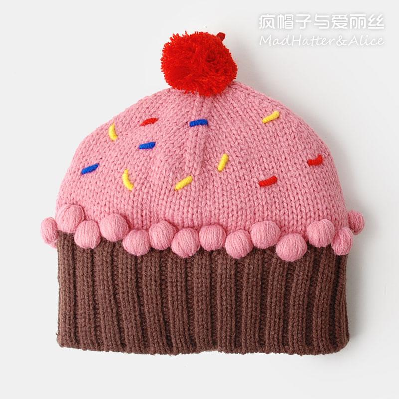 纸杯蛋糕出口童帽儿童款毛线帽子贝雷帽宝宝款糖果色可爱