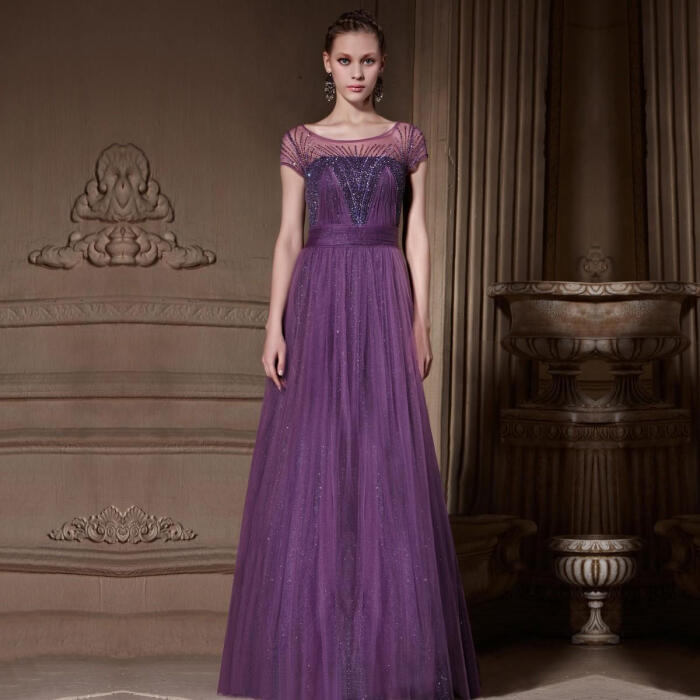 创意狐 高级定制晚礼服 梦幻珠绣晚礼服 紫色显瘦礼服 81906