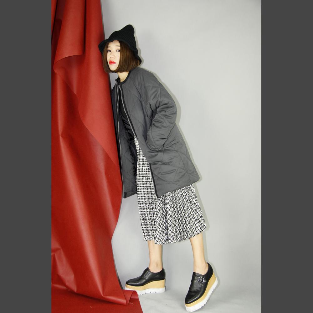 missgreen 日系街头风插肩袖压线装饰圆领大棉衣温暖百搭必备