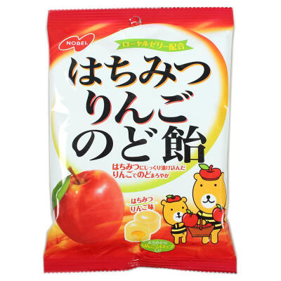 日本进口零食 诺贝尔nobel 蜂蜜苹果酱心润喉糖水果夹心糖110g