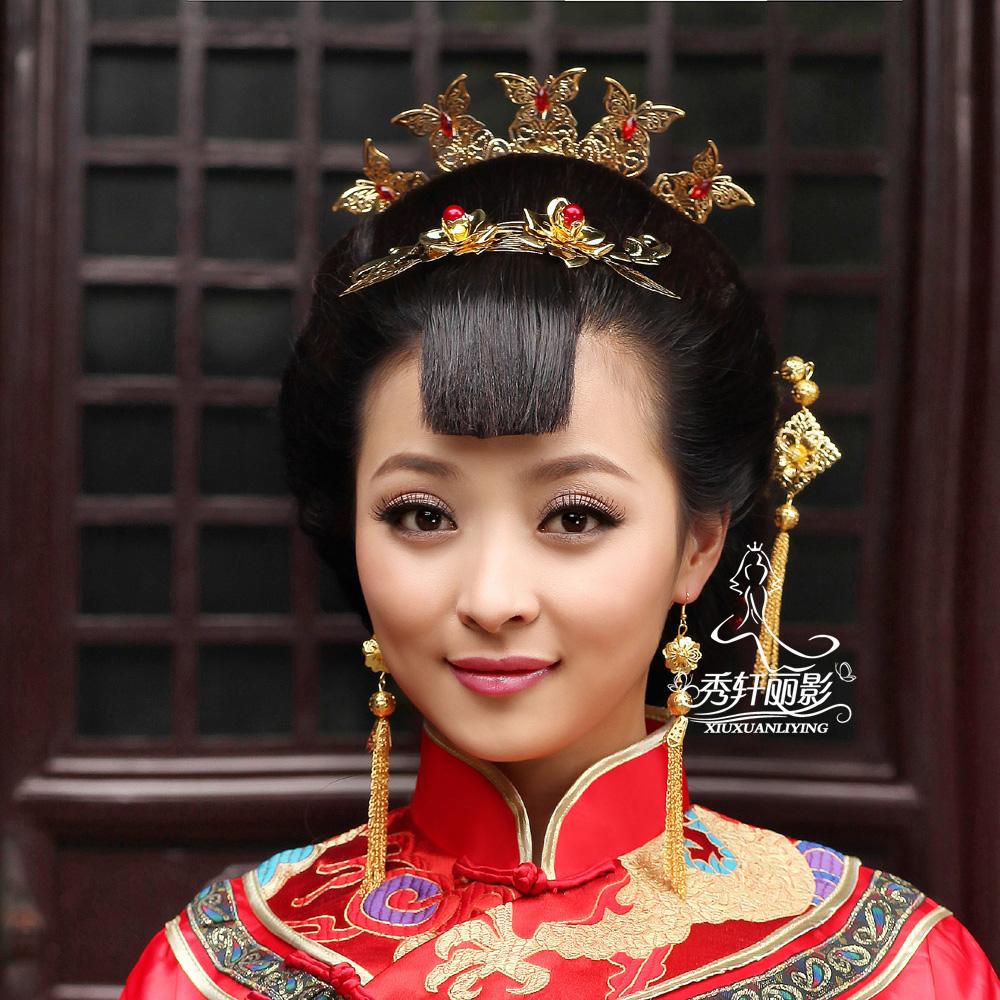 秀轩丽影 新娘古典头饰古装蝴蝶流苏秀禾服发饰 结婚旗袍配饰品