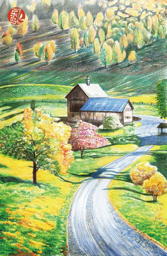 秋天的彩铅画 手绘图片