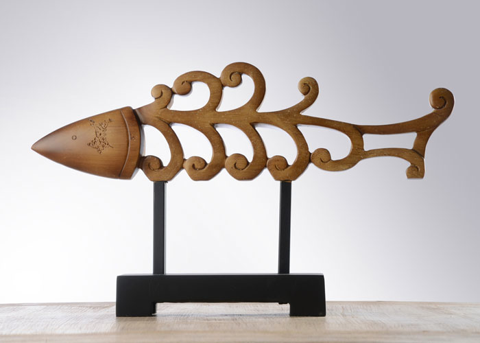 鱼摆件 家居 饰品 客厅 美式风格 现代创意动物造型 树脂仿木纹鱼-善