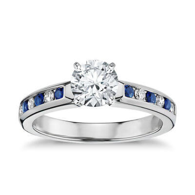 宝石矿工 18k白金钻石戒指槽镶蓝宝石与钻石订婚戒戒指黄金女戒