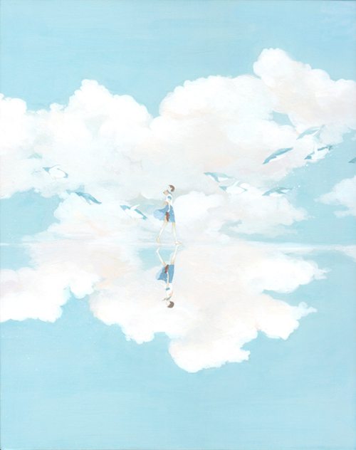 45度仰望天空 唯美天空场景插画   aladd