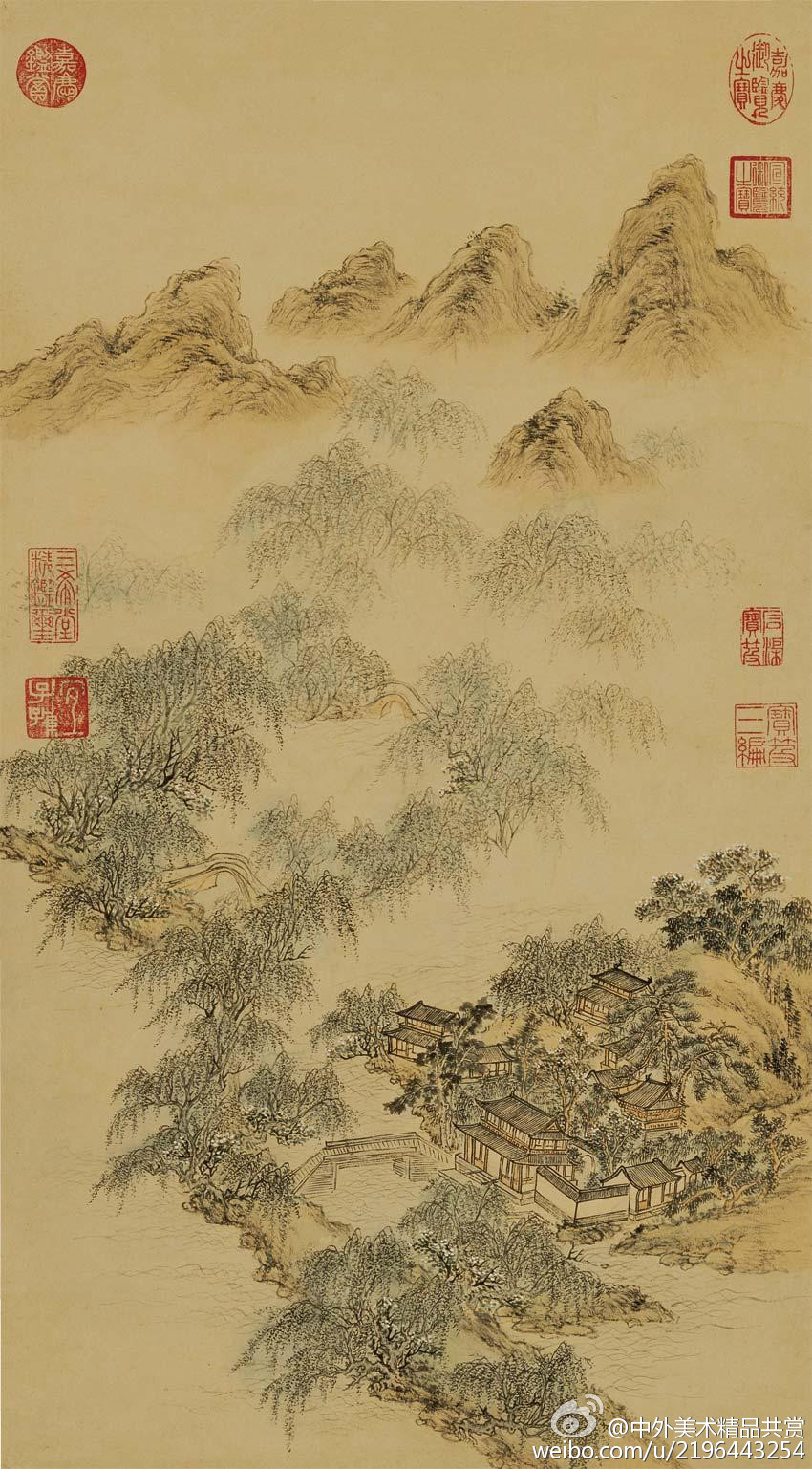 清 董邦达《花港观鱼图》—— 绢本设色,清代董邦达国画