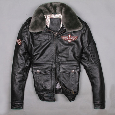 真皮空军飞行服皮衣 羊毛领厚牛皮皮衣外套 真皮飞行员皮夹克男款
