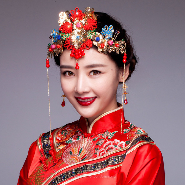 [爱喵网 戏梦 红色新娘凤冠头饰秀禾服旗袍饰品 www.imior.com